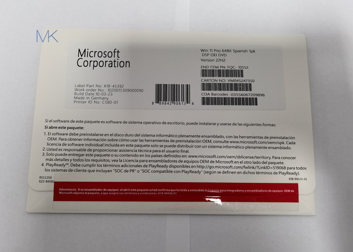 22H2 sürümü Microsoft Windows 11 Professional Dvd Tam Paket, İspanyolca yükleme verileriyle birlikte