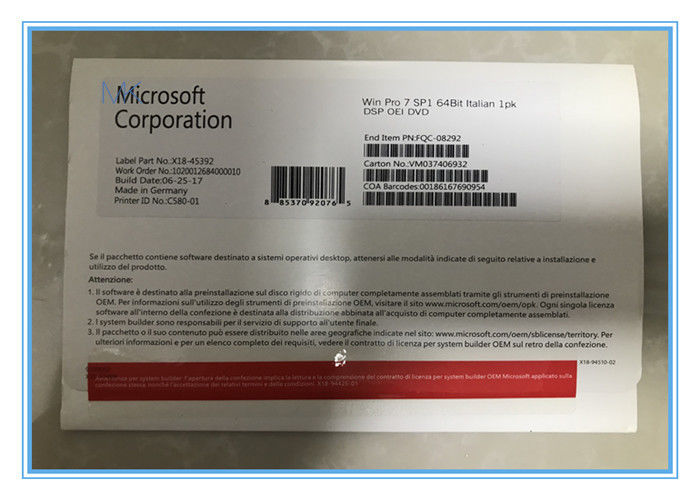FQC - 08929 Microsoft Windows 7 Pro Çevrimiçi İtalyanca Dil 2 GB RAM 64 - Bit İçin