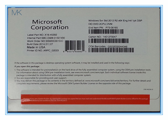 64Bit DVD Windows Server 2012 R2 Standard License , English Windows ...